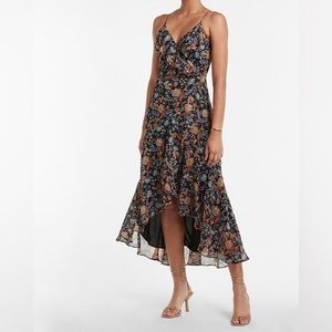 Express Floral Ruffle Wrap Hi-Lo Maxi Dress - Medium